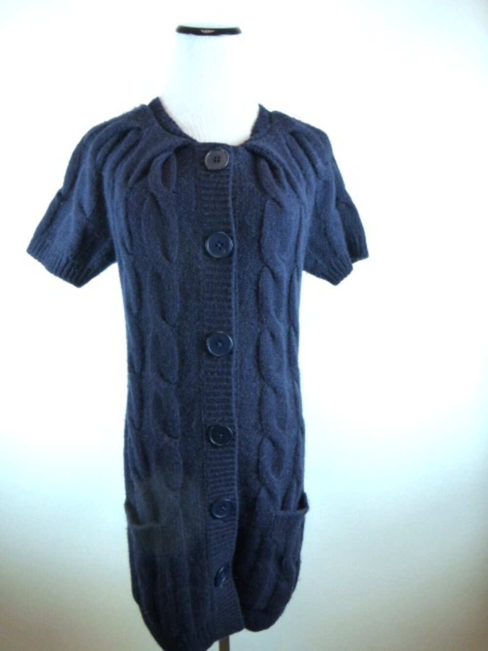 VINCE NAVY blue ALPACA Cardigan short sleeve chunky alpaca knit sweater Coat S